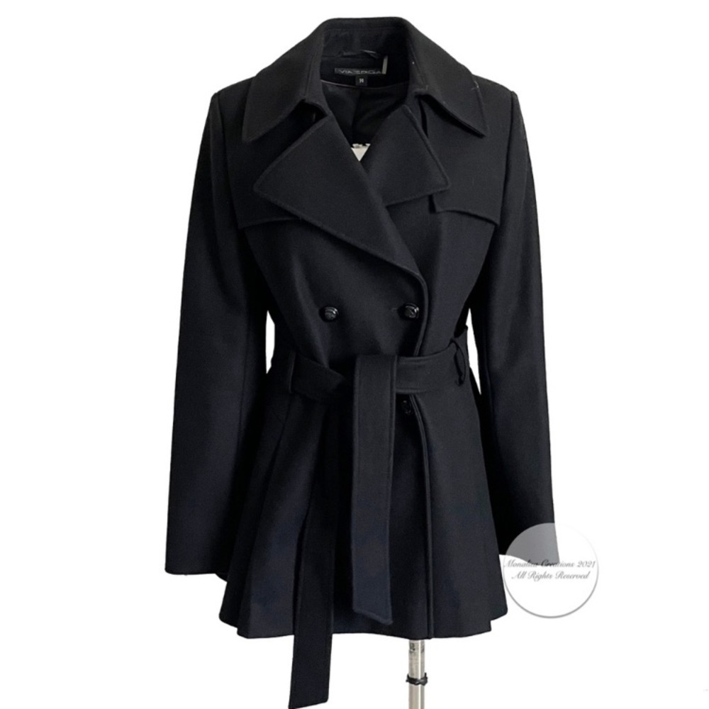 Via spiga wool belted black trench pea coat